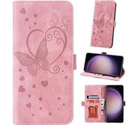 Auslbin Coque pour Samsung Galaxy S23 FE 5G 6.4" Etui, Couverture de Feuillette Mobile Housse en Cuir PU Butterfly avec Bracelet pour Galaxy S23 FE SM-A155F / A156B, Rose