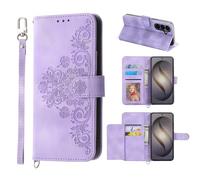 Auslbin Coque pour Samsung Galaxy S24 FE 5G 6.7, 5 Cartes S24 FE/SM-S721B/DS étui de Protection en Cuir PU de Fleur Style Vintage pour Housse, Violet