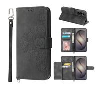 Auslbin Coque pour Samsung Galaxy S24 FE 5G 6.7, 5 Cartes S24 FE/SM-S721B/DS étui de Protection en Cuir PU de Fleur Style Vintage pour Housse, Noir