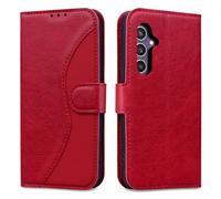 Auslbin Coque pour Samsung Galaxy S24 FE 5G 6.7 avec Fonction du Support, Couleurs Contrastées PU S24 FE 5G/SM-S721B/DS Étui de Protection, Coque de Professionnel Léger à Rabat, Rouge