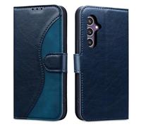 Auslbin Coque pour Samsung Galaxy S24 FE 5G 6.7 avec Fonction du Support, Couleurs Contrastées PU S24 FE 5G/SM-S721B/DS Étui de Protection, Coque de Professionnel Léger à Rabat, Bleu