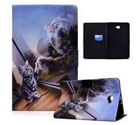Auslbin Coque pour Samsung Galaxy Tab A6 10.1 SM-T580/T585,PU Cuir avec Carte de Documents Pocket Flip Coque avec Fonction Veille/Réveil Auto,Chat et Tigre
