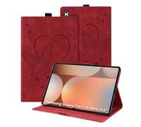 Auslbin Coque pour Samsung Galaxy Tab S10 Ultra 14.9, PU Étui Butterfly Cuir en Relief avec Fonction du Support, Flip Housse pour Samsung Galaxy Tab S10/S9 Ultra/SM-X926C, Rouge