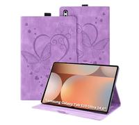 Auslbin Coque pour Samsung Galaxy Tab S10 Ultra 14.9, PU Étui Butterfly Cuir en Relief avec Fonction du Support, Flip Housse pour Samsung Galaxy Tab S10/S9 Ultra/SM-X926C, Violet