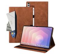 Auslbin Coque pour Samsung Galaxy Tab S11 Ultra 2025 14.6 Pouces SM-X930 SM-X936 Étui à Rabat Cuir PU avec Fonction Support et Porte-Pencil Tablette Anti-Chute Housse de Protectione Brun