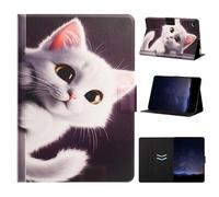 Auslbin Coque Samsung Galaxy Tab A11+/A11 Plus 11 Pouces 2025 SM-X230 SM-X235 SM-X236B Étui de Cuir PU avec Fonction Support avec Porte-Pencil Poche Carte Housse de Protection Chat Blanc