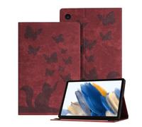 Auslbin Coque Tablette Samsung Tab A8 (2021) 10.5" en Relief, étui pour Tablette en Cuir PU Rétro sur Le Thème des Papillons et des Chats pour Sam Tab A8 (2021) 10.5", Rouge