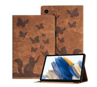 Auslbin Coque Tablette Samsung Tab A8 (2021) 10.5" en Relief, étui pour Tablette en Cuir PU Rétro sur Le Thème des Papillons et des Chats pour Sam Tab A8 (2021) 10.5", Brun