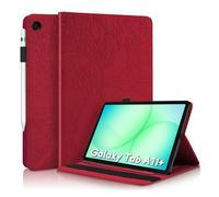 Auslbin Étui pour Samsung Galaxy Tab A11+/A11 Plus 11" 2025 SM-X230 SM-X235 SM-X236B - Étui de protection à rabat en cuir synthétique - Avec support pour stylo et fonction support - Rouge