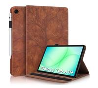 Auslbin Étui pour Samsung Galaxy Tab A11+/A11 Plus 11" 2025 SM-X230 SM-X235 SM-X236B - Étui de protection à rabat en cuir synthétique - Avec support pour stylo et fonction support - Marron