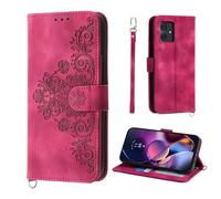 Auslbin Fleur Coque Compatible avec Motorola Moto G54 5G 6.5", 5 Cartes étui de Protection en Cuir PU de Style Vintage pour Moto G54 / XT-2343-1 Housse, Rouge