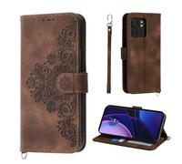 Auslbin Fleur Coque Motorola Edge 40 5G (2023) 6.55", 5 Cartes étui de Protection en Cuir PU de Style Vintage pour Motorola Edge 40 5G / XT2303-2 Housse, Brun
