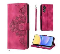 Auslbin Fleur Coque Samsung Galaxy A15 5G 6.5", 5 Cartes étui de Protection en Cuir PU de Style Vintage pour Galaxy A15 SM-A155F SM-A156B Housse, Rouge