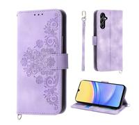 Auslbin Fleur Coque Samsung Galaxy A15 5G 6.5", 5 Cartes étui de Protection en Cuir PU de Style Vintage pour Galaxy A15 SM-A155F SM-A156B Housse, Violet