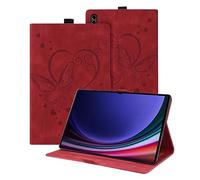 Auslbin Samsung Tab S9 Ultra Coque 14.6" Tab S8 Ultra Coque, PU Butterfly Cuir en Relief avec Fonction du Support, Sommeil Automatique/Sillage pour Tab SM-X910B X900, Rouge