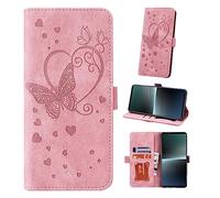 Auslbin Sony Xperia 1 V 6.5" Coque de Téléphone, Couverture Mobile de Style Papillon, Étui à Rabat en Cuir PU pour Sony Xperia 1 V 5G, Rose