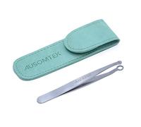 AUSOMTEK Pince à épiler pour poils de nez et oreilles, ciseaux de toilettage pour sourcils, coupe-cils, ciseaux de toilettage en acier inoxydable, tête ronde sûre, pour homme et femme (étui en