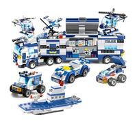 Auspcers 8 en 1SWAT - Kit de construction de police - 762 pièces - Voiture de police - Jouet pour garçons et filles - Avec voiture de police, hélicoptères, bateaux de patrouille aquatique (bleu)