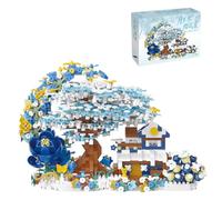 Auspcers Sakura Arbre Maison Construire Bloc, Moon Palace Pavilion Mini Blocs, Sakura Set de Briques de Construction DIY, Décor Miniature Paysager et Plantes Blocs Décoration