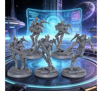 AUSPDICE Jump Troopers, 28 mm Sci-Fi Future Warrior Miniatures 5pc-AS977 | Squad Cyberpunk Combat Squad en résine non peinte 1:56 en armure high-tech, accessoire de RPG de science-fiction pour jeux de