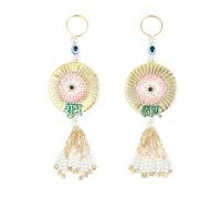 Auspicious Shubh Labh Hanging Evil Eye Bandanwar Door Wall Hanging Toran Indian Traditional Festival of Lights Diwali New Year Decorations Handcrafted Valance Showpiece Home Decor(Size:-5"X2")(Pink)