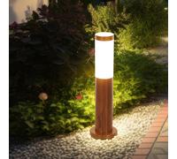 Lampes de chemin extérieur en acier inoxydable lampadaire jardin patio lampe debout à l'extérieur, aspect bois opale rustique, 1x E27, DxH 7,6x45 cm