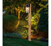Lampe d'extérieur LED Lampadaire Lampe de jardin, lampe de chemin moderne, aspect bois, lampe de terrasse, maison de campagne, verre inox, noir, 1x E27 LED blanc chaud, LxlxH 9x14,5x100 cm