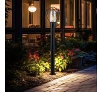 Lampe d'extérieur à LED Lampe de terrasse industrielle Lampadaire noir en acier inoxydable Lampe de socle, 1x E27 filament LED blanc chaud, LxH 22,5x100 cm
