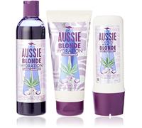Aussie Blonde Hydration Vegan Purple Shampooing, Après-shampoing et masque capillaire Miracle 3 minutes, toner argenté, neutralise les tons jaunes et cuivrés pour des cheveux hydratés.