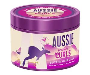 Aussie Bouncy Curls Butter Masque capillaire 500 ml pour démêler, nourrir et entretenir en profondeur les vagues et les cheveux bouclés, au jojoba, à la noix de coco et aux huiles de noix de macadamia