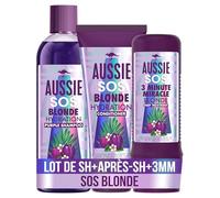 Aussie Coffret Cadeau SOS Blonde - Shampoing, Après-Shampoing Et Soin Intensif 3 Minute Miracle - Hydratation, Brillance Et Nutrition Pour Cheveux Blonds Dorés