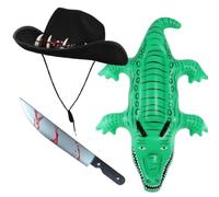 Aussie Outback Ensemble d'accessoires de costume avec chapeau de brousse, flotteur crocodile gonflable et couteau accessoire - Déguisement pour adultes