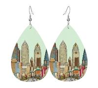 Austin Texas Boucles d'oreilles pendantes en cuir pour femme en forme de goutte d'eau double face légères Accessoires d'oreille bijoux tendance cadeau d'anniversaire