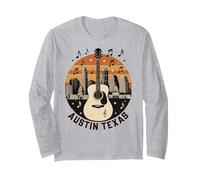 Austin Texas Guitare Skyline Retro Music Art Manche Longue