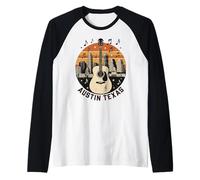 Austin Texas Guitare Skyline Retro Music Art Manche Raglan