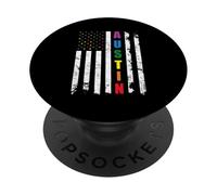 Austin Texas LGBTQ Gay Pride Month American Flag Rainbow PopSockets PopGrip Adhésif