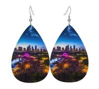 Austin, Texas Music Festival Prints Boucles d'oreilles pendantes en cuir en forme de larme élégantes et légères pour femmes et filles, taille unique, cuir, sans pierre précieuse