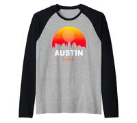 Austin Texas State USA Vintage Sunset Retro City Skyline Manche Raglan