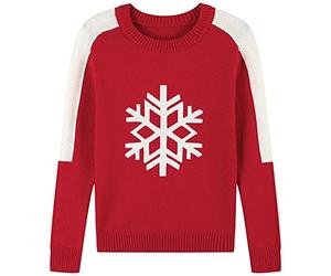AUSTINCIAGA Pull-Over Sweater Tricot Rouge Garçons Fille Enfant Coton Col Rond Manches Longues Christmas Noël Fête Nouvel an Motif Flocons de Neige 10 Ans