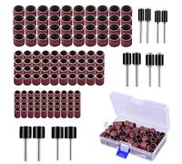 AUSTOR 132 Pièces Caoutchouc Tambour De Ponçage avec Boîte Gratuite, Comprenant 120 Pièces Bandes de Ponçage et 12 Pièces Tambour Mandrin pour Dremel Outils Rotatifs