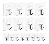 AUSTOR Lot de 16 Crochets Muraux Adhésifs Transparent(7,2cm x 7,2cm) pour Home de Salle de Bain, Cuisine, Porte de Mur au Plafond, 22pound/ 10kg