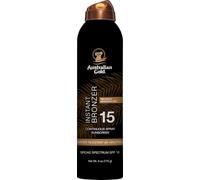 Australian Gold Spray continu pour écran solaire avec bronzant instantané SPF 15, brillance et séchage instantanés, spectre large, résistant à l'eau, non gras, sans oxybenzone, sans cruelty, 6 onces