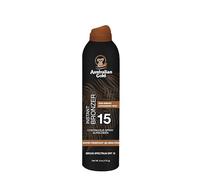 Australian Gold Spray continu pour écran solaire avec bronzant instantané SPF 15, brillance et séchage instantanés, spectre large, résistant à l'eau, non gras, sans oxybenzone, sans cruelty, 6 onces