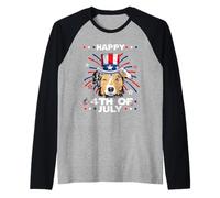 Australian Shepherd Dog Patriotic American 4th of July Manche Raglan