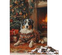 Australian Shepherd Holiday Art Dog in Sweater by Christmas Tree Puzzle 1000 Pièces Educa Jouet en Bois Cadeau Unique De l'art De La Décoration Jeu Éducatif Challenge Toy pour Adultes Et Enfants À P