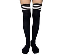 AUSUAYA Bas de genou rayés pour femmes, chaussettes longues en coton pour cosplay, gothique, fête de Noël GB-LW-3, X noir et blanc trois rayures, taille unique