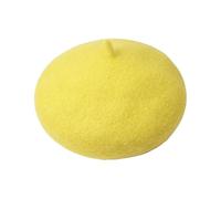 AUSUAYA Bérets français pour femme, bonnet d'hiver classique en laine, doux et chaud, accessoire élégant pour femme DE-F-H3, Jaune oeuf, M
