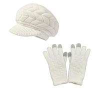 AUSUAYA Bonnet d'hiver pour femme avec bord, bonnets tricotés en laine pour dames doublés de polaire chaude et visière pour femmes, bonnet en tricot de laine casquette de gavroche UK-WS-H1', M