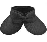 AUSUAYA Chapeau de plage pliable pour femme - Chapeau de paille pliable à large bord et queue de cheval pour protection UV et voyage d'été GB-SM01, Noir , Taille unique