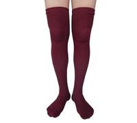 AUSUAYA Chaussettes chaudes en coton épais au-dessus du genou pour femmes, chaussettes hautes tricotées à la cuisse chaussettes longues d'hiver CL-W1, bordeaux, S